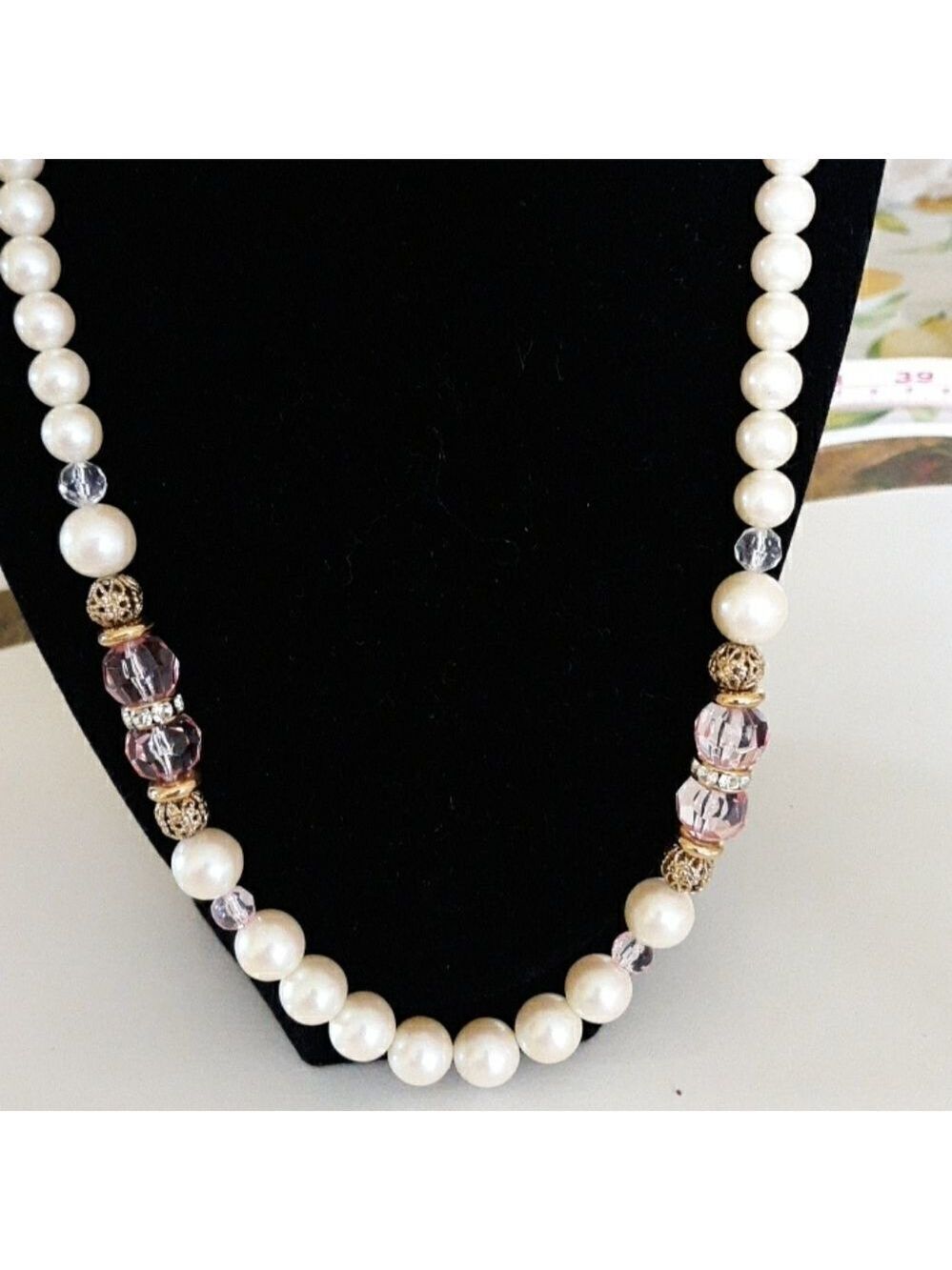 192s pearl necklace what pink Crystal beads